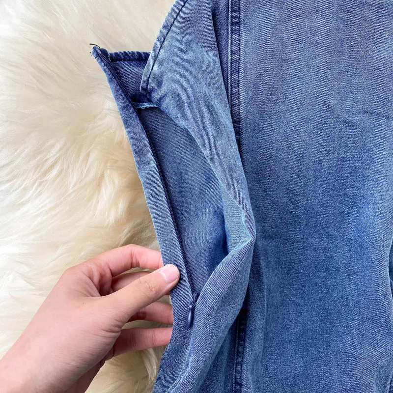 

FTLZZ New Spring Autumn Women Two Piece Set Elegant Single Breasted Denim Jacket and Sexy Spaghetti Strap Mini Denim Dress