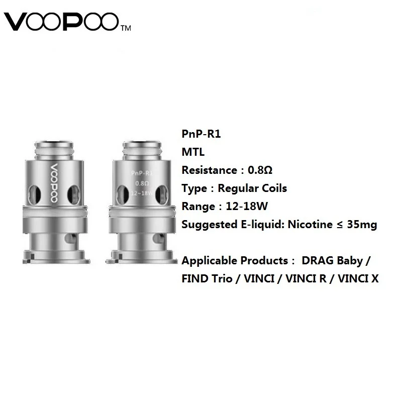 Оригинальная Сменная головка спирали для электронной сигареты Voopoo PnP Ом 0 R1 R2 RBA gor