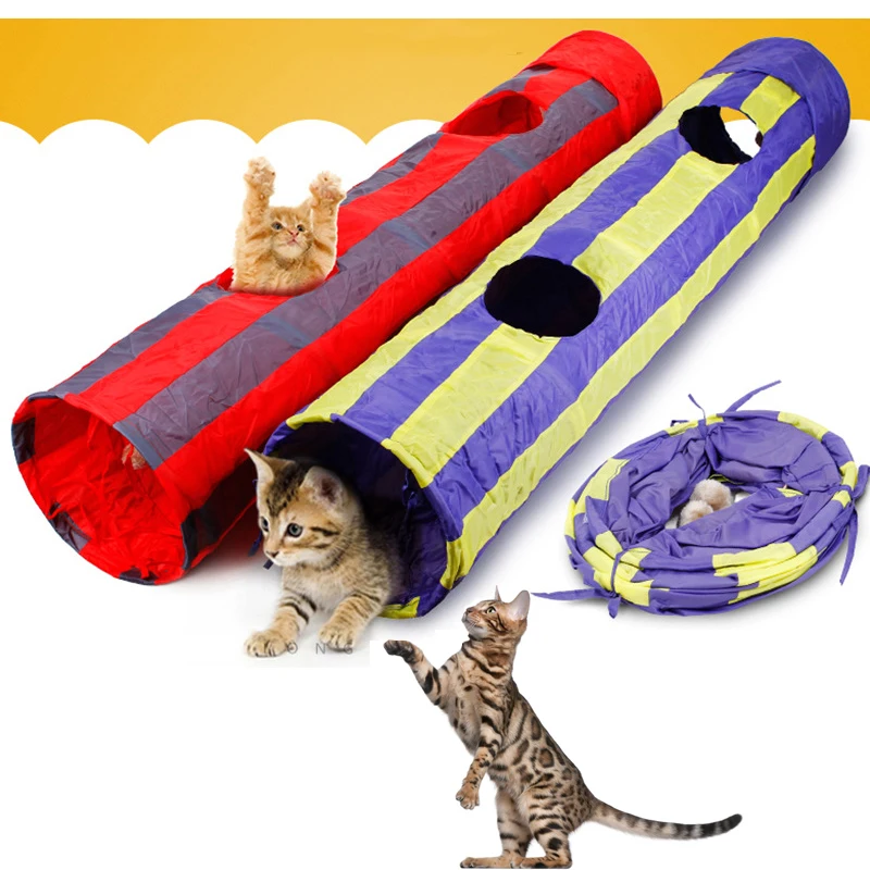 Животные Кошка Туннель 4 отверстия играть трубы Шары складной морщинка котенок