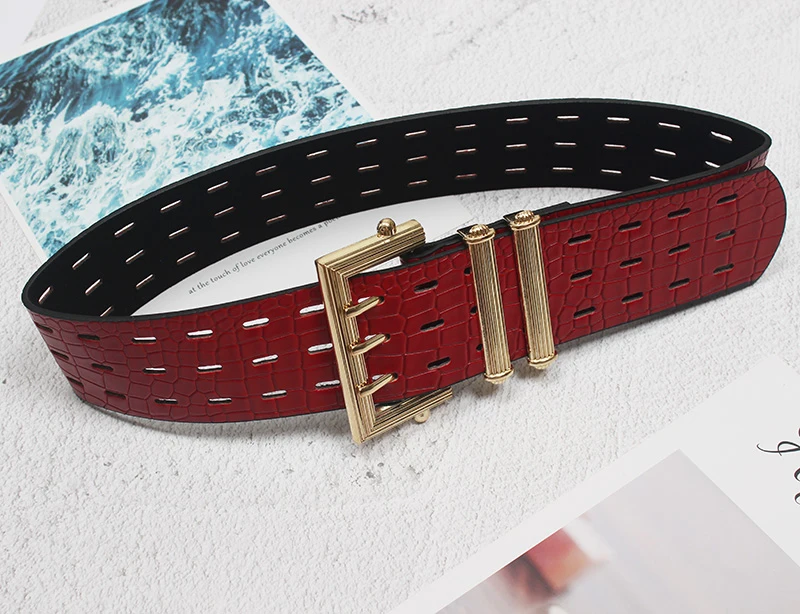 

[EAM] Pu Leather Black Hollow Out Long Wide Belt Personality Women New Fashion Tide All-match Spring Autumn 2021 1DC004
