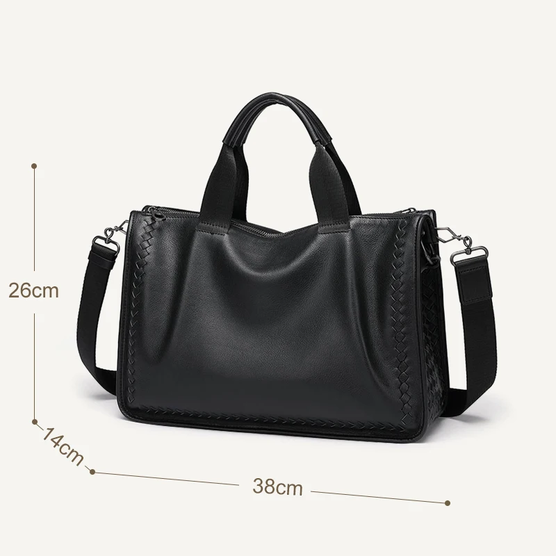 

Genuine Leather Men's Business Briefcase Large Capacity Woven Luxury Brand Design One Shoulder Crossbody Bag Travel 2021 New