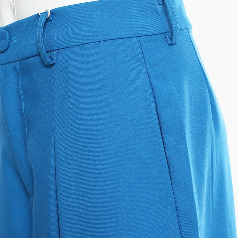 

High Waist Blue Brief Pleated Long Wide Leg Trousers New Straight Pants Women Fashion Tide Autumn Blue Color 2020 K761