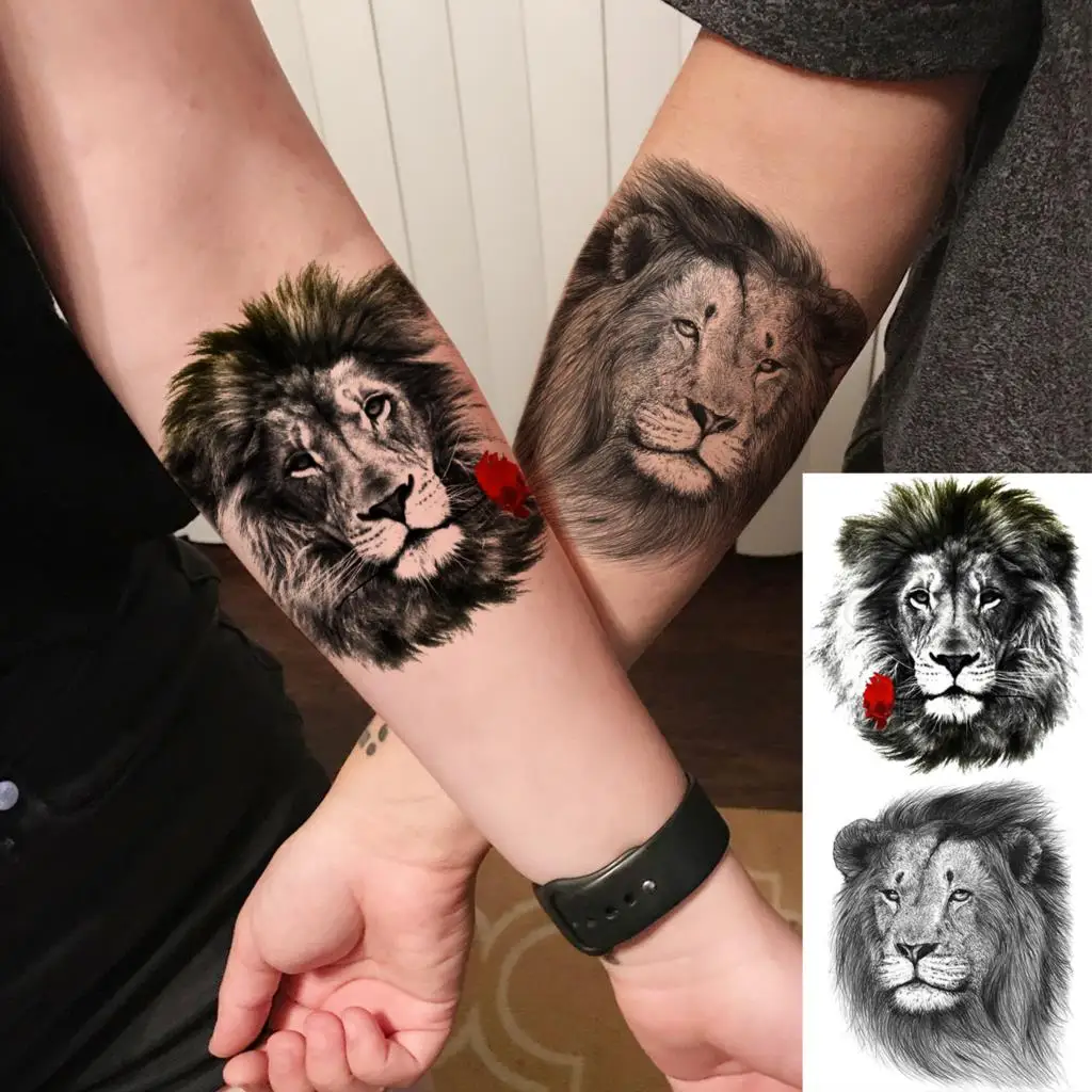3D Black Tiger Rose Flower Temporary Tattoos For Women Adult Men Realistic Black Animal Fake Tattoo Lion Forearm Washable Tatoos images - 6