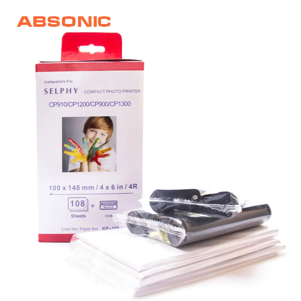 Absonic 3 шт. KP-108IN картриджи для Canon Selphy набор чернильной бумаги CP1300 CP1200 CP910 CP900 Фотопринтер KP-36IN KP 108