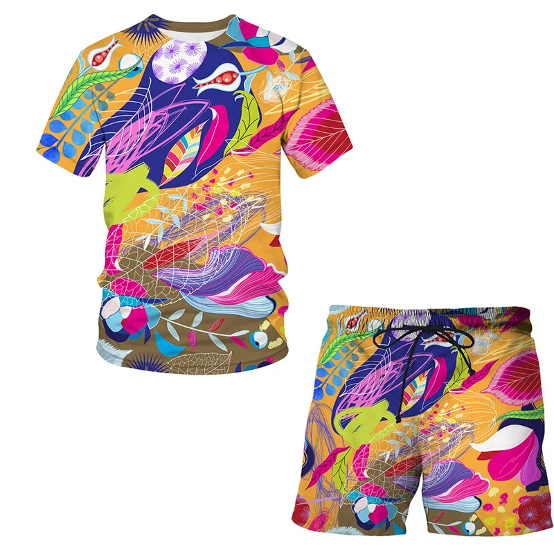 

Повседневный Спортивный костюм с абстрактным 3D-принтом, Мужская брендовая футболка, шорты, спортивный костюм, мужские летние повседневные шорты с коротким рукавом