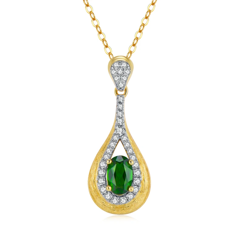 

OGULEE 925 Silver Necklace for Women Gold Neck Chain Elegant Drop-shaped Diopside Pendant Neckalce Silver 925 Jewelry Gift