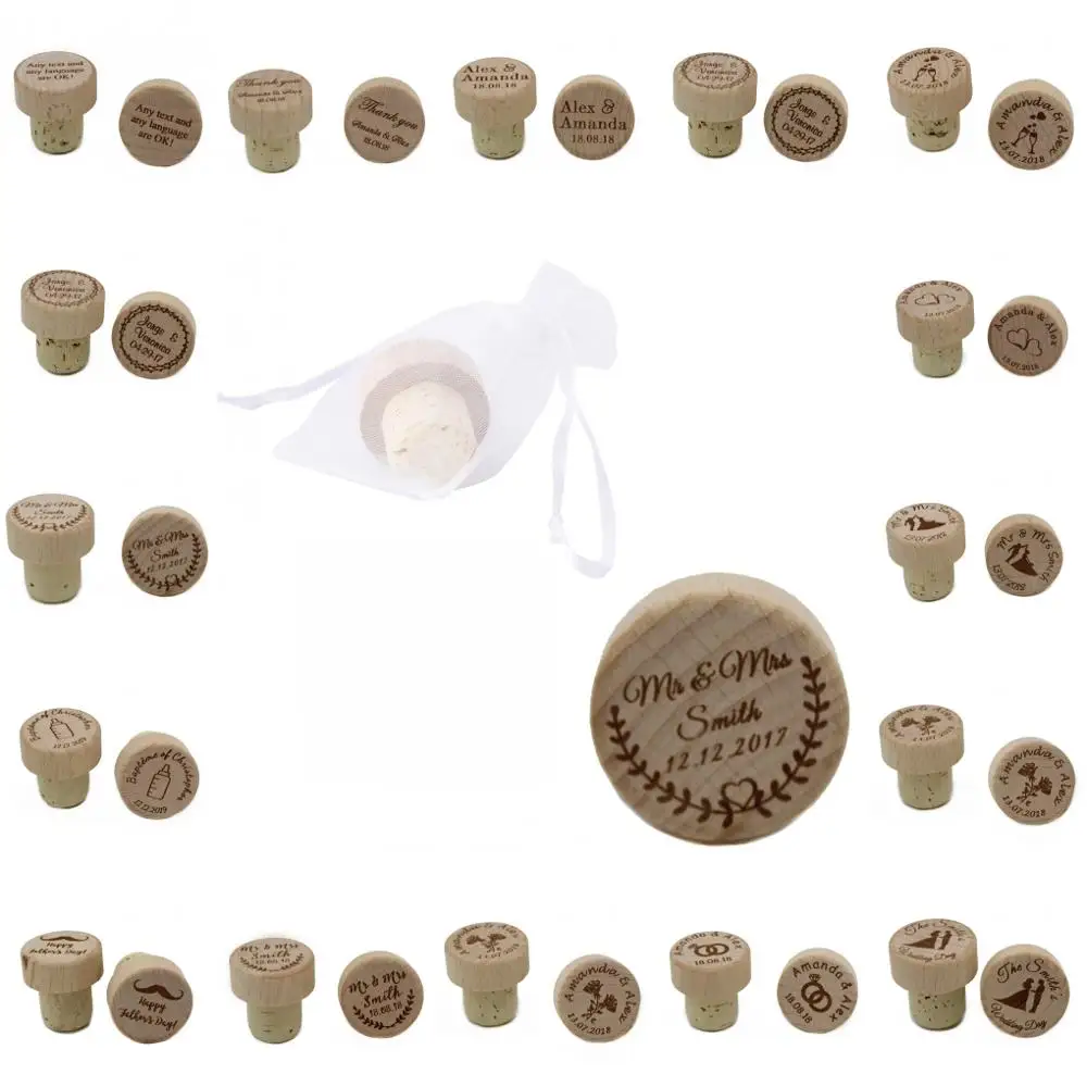Персонализированная гравировка на дереве 30 шт. пробка для вина лазерная