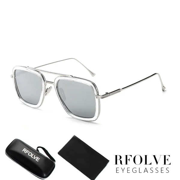 Clear Frame Silver Роскошные модные Мстители, Тони Старк, стиль полета, мужские солнцезащитные очки, квадратные, фирменный дизайн, солнцезащитные очки Oculos, Ретро стиль, мужские, Железный человек 3 - Цвет линз: Clear Frame Silver