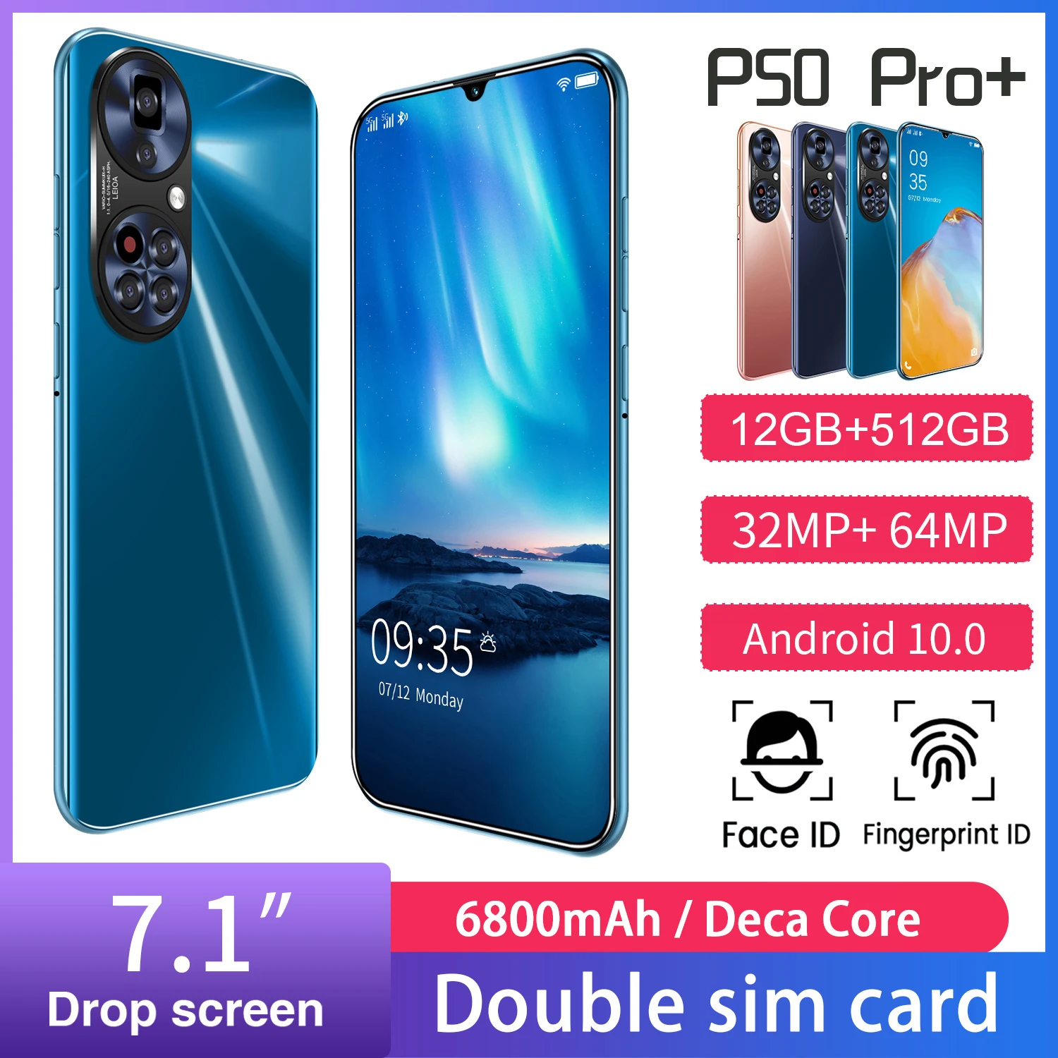 

Hawei P50 Android Celular 16B 512GB Smart Phones Unlocked 5G 6800mAh 7.1 Screen Mobile Phone Global Version Cellphone Smartphone