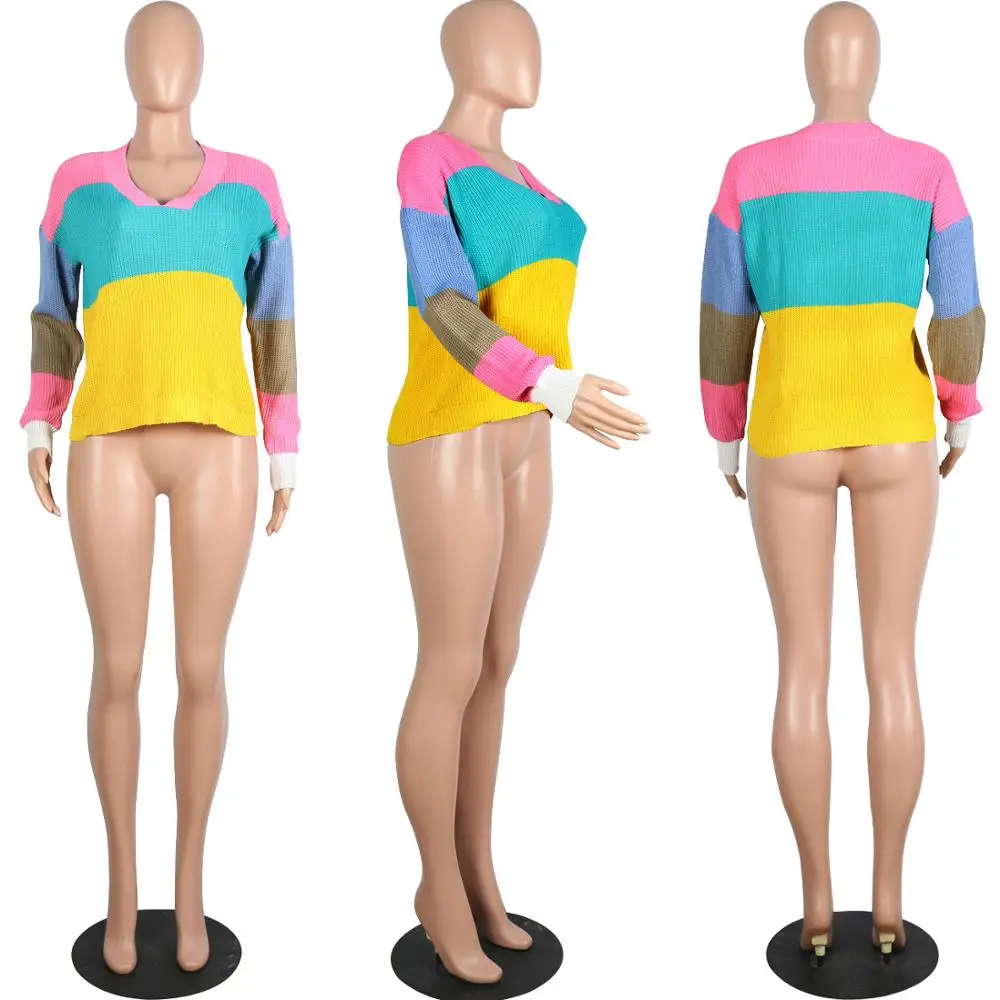 Женский мягкий джемпер с v-образным вырезом вязаный длинным рукавом цветной