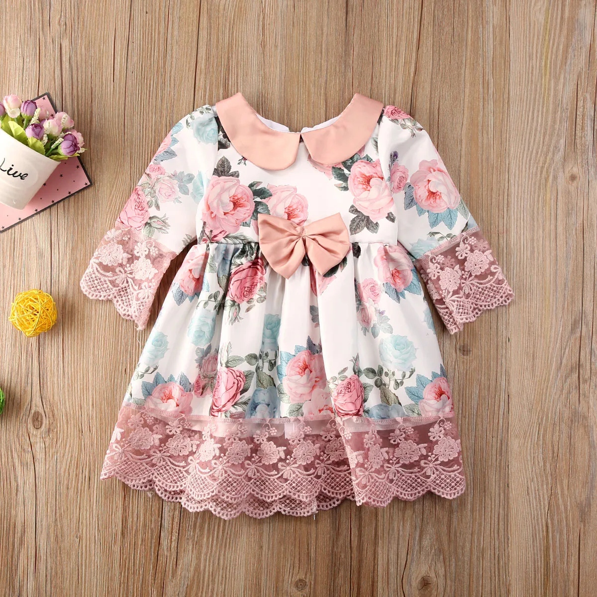 2021 Spring Fall Girls Dress Kids Baby Long Sleeve Doll Collar Lace Tutu Child Princess Party Wedding Dresses 0-5Y | Детская одежда и