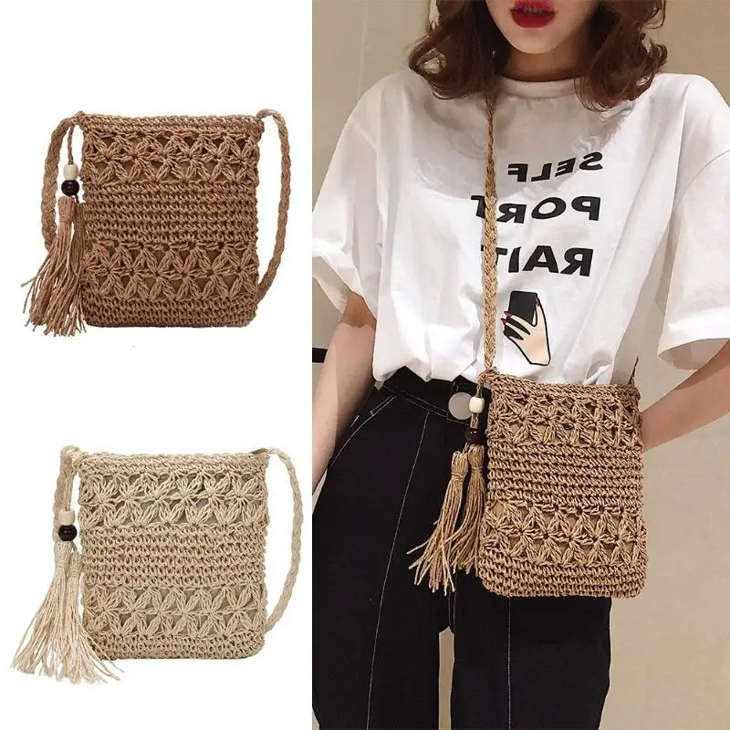 

Solid Color Tassel Shoulder Bag Girls Handbag Women Woven Beach Casual Messenger Bags Sac A Dos Bolsas Feminina Mujer Sac A Main