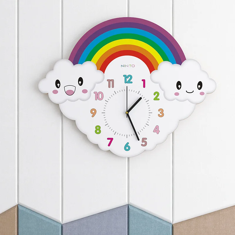 

22 Inches Large Cartoon Rainbow Wall Clock Lovely Baby Children Bedroom Kindergarten Cafe Mute Silent Wall Hanging Clock Watch