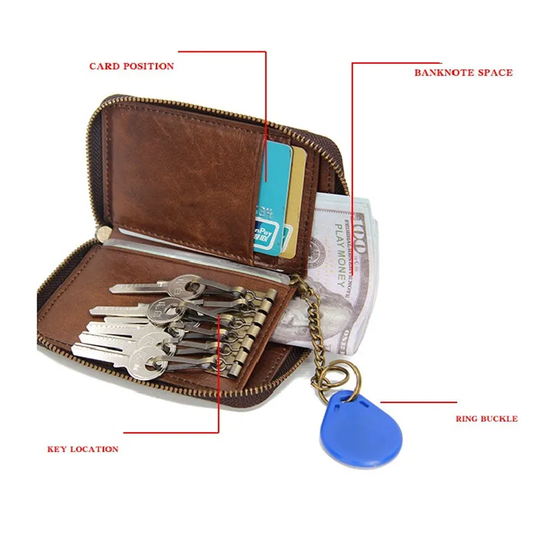 Мужской кошелек из натуральной воловьей кожи держатель для карт на молнии