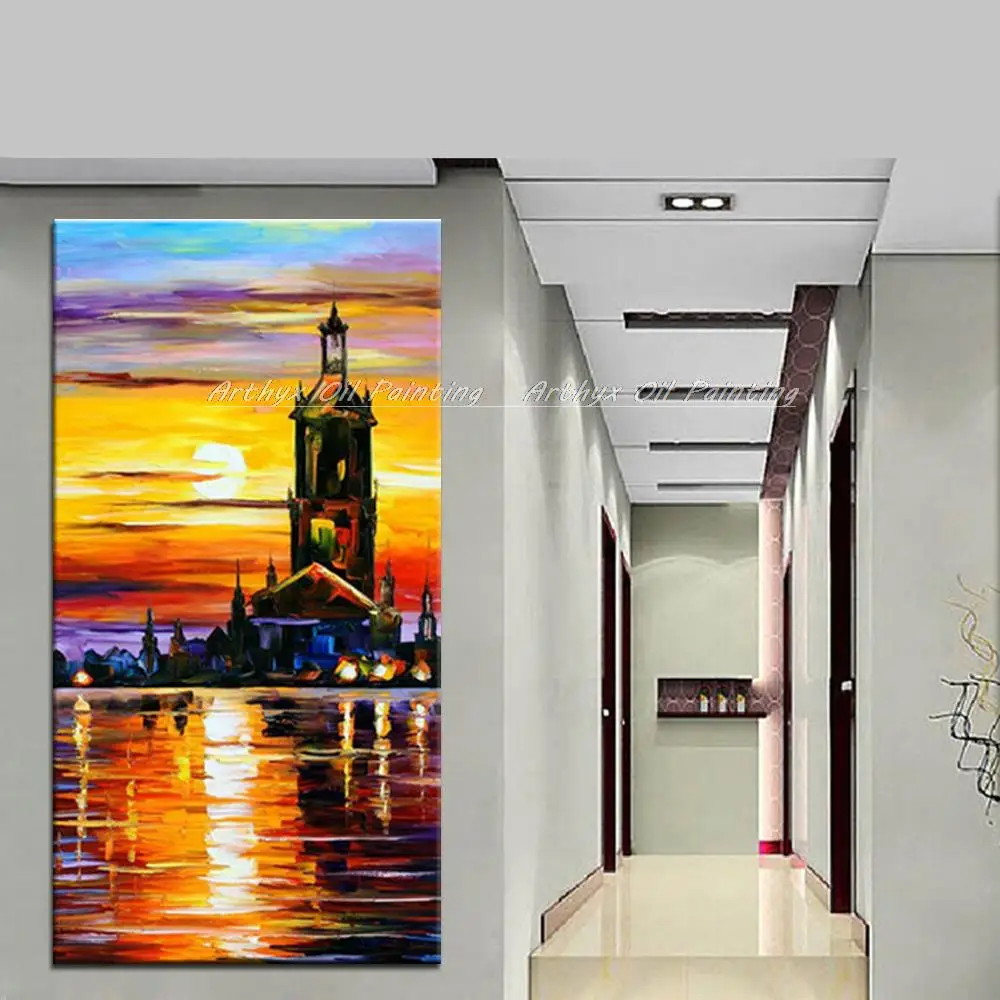 Arthyx ручная роспись абстрактный нож морской город картины маслом на холсте