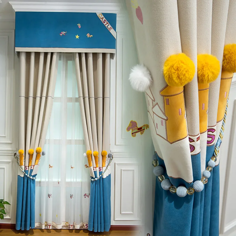 

2022 New Modern Simple Boy Children's Room Cartoon Embroidered Velvet Light Luxury Curtain Curtain for Living Dining Room Bedroo
