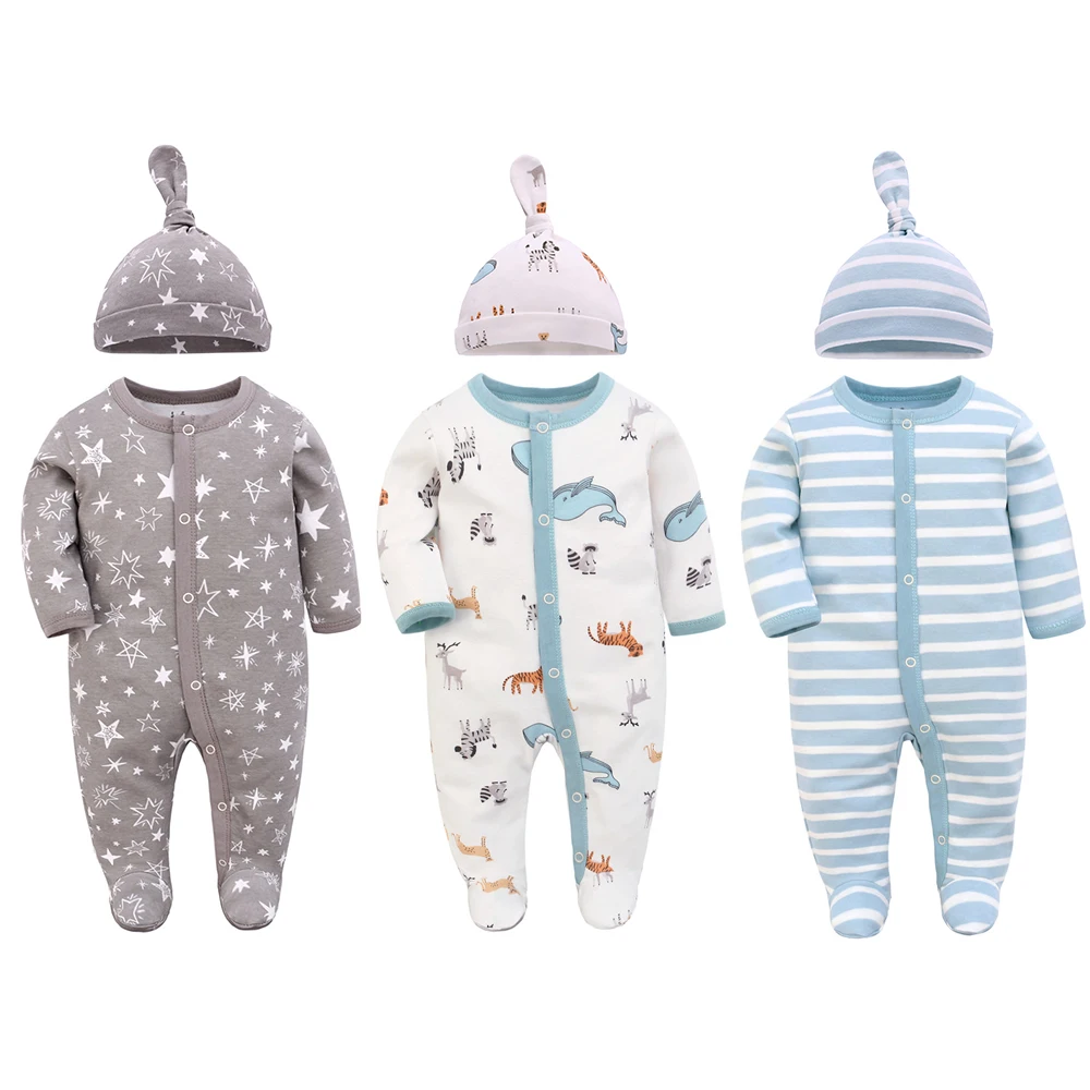 

Newborn Baby Clothes Rompers Infant Toddler Bodysuit Baby Boy Girl Cotton Clothing Roupas Pajamas Sleepwear +Hat Outfits