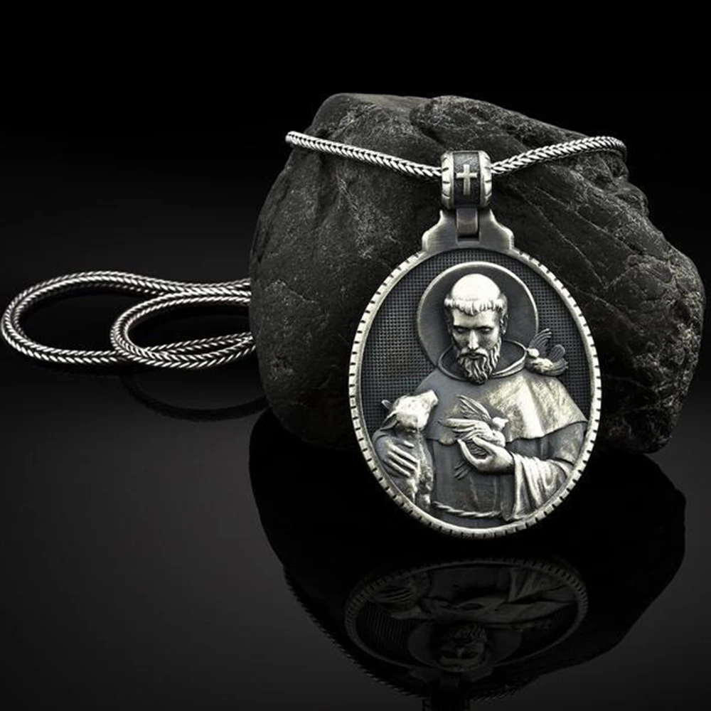 Christian Couple pendants Necklace Saint Francis Medal Pendant Religious Faith Catholic Men's Pendant Necklace