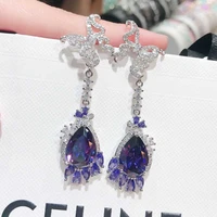 fashion butterfly dangle earrings purple crystal water drop cubic zirconia silver luxury elegant jewelry for women wedding party
