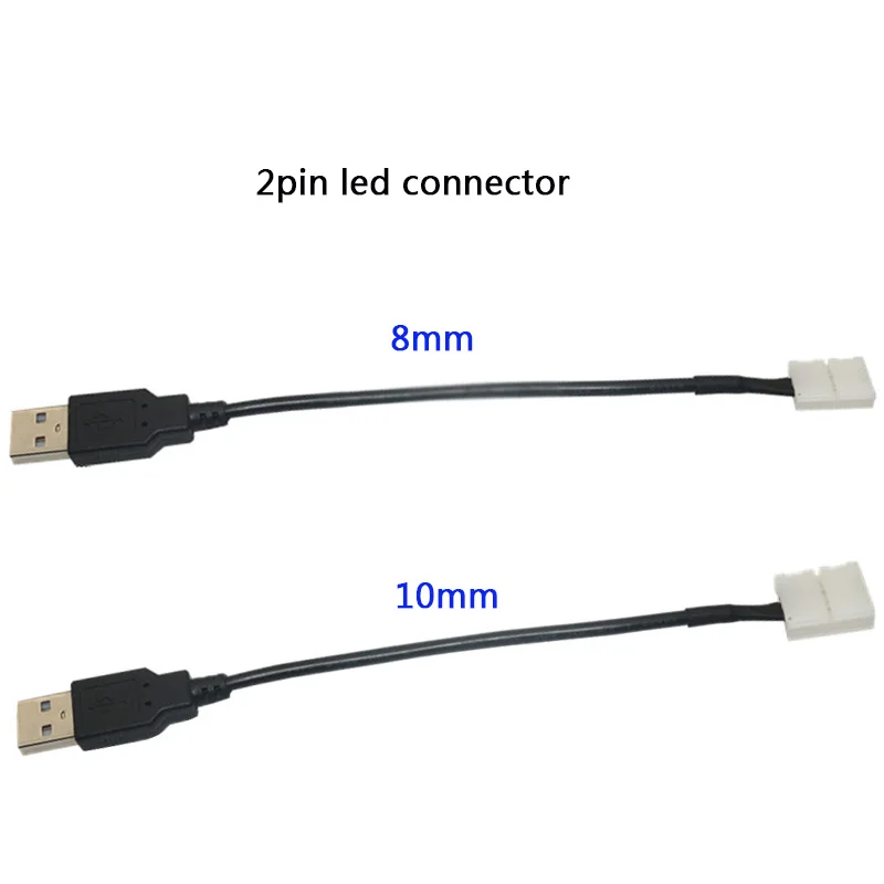 5pcs 2pin led strip connector 8mm/10mm to USB connector Free Welding DC5V ;15cm cable led connector for 5050 led strip