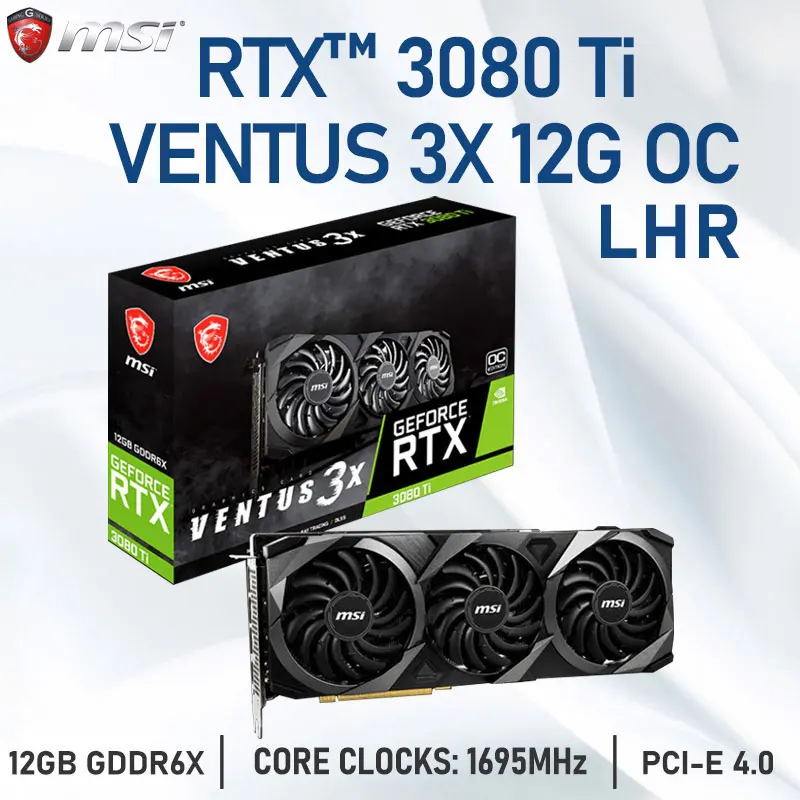 

MSI Raphic Cards GeForce RTX 3080 Ti VENTUS 3X 12G OC LHR 12GB GDDR6X Graphics Cards 384-bit HDMI-Compatible PCI 4.0 GPU GAMING