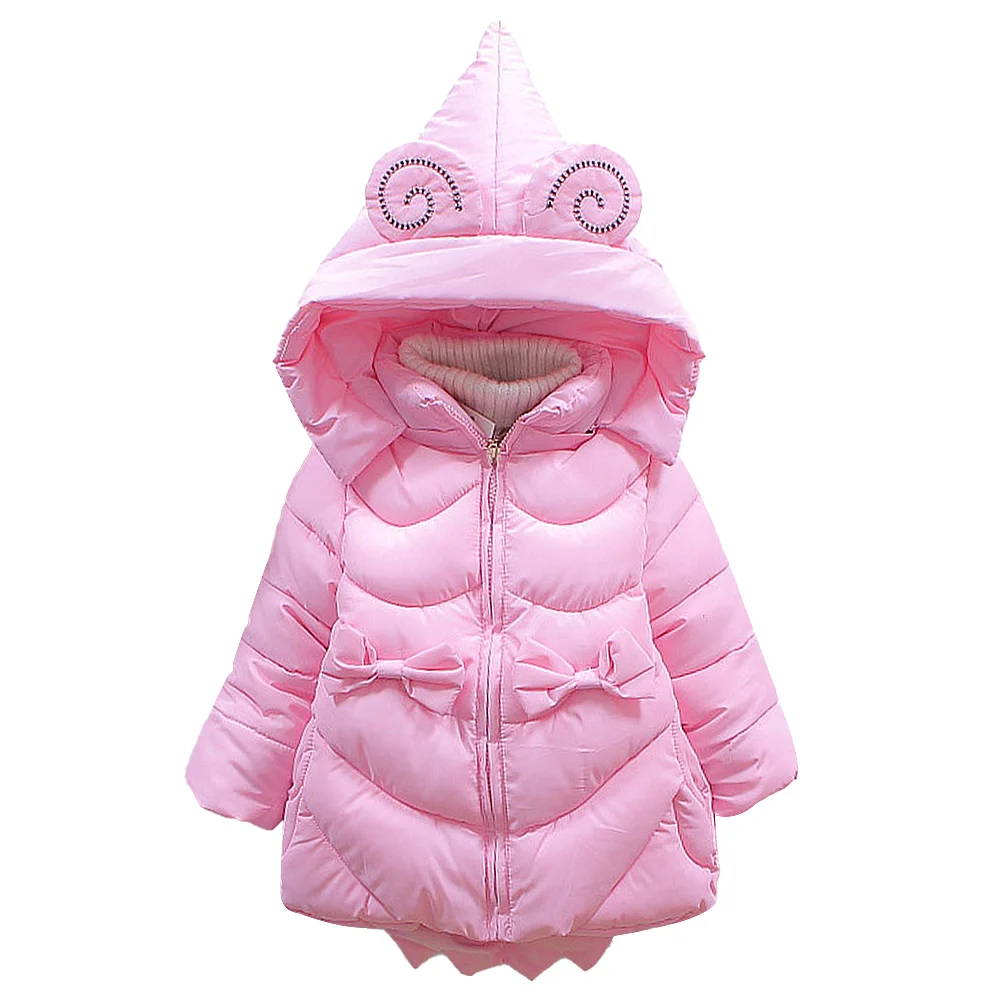 

Down Outerwear for Girls Solid Puffer Jacket Cartoon Hooded Overcoat Cute Thicken Tops Windproof Clothes Winter Warm Snowsuit