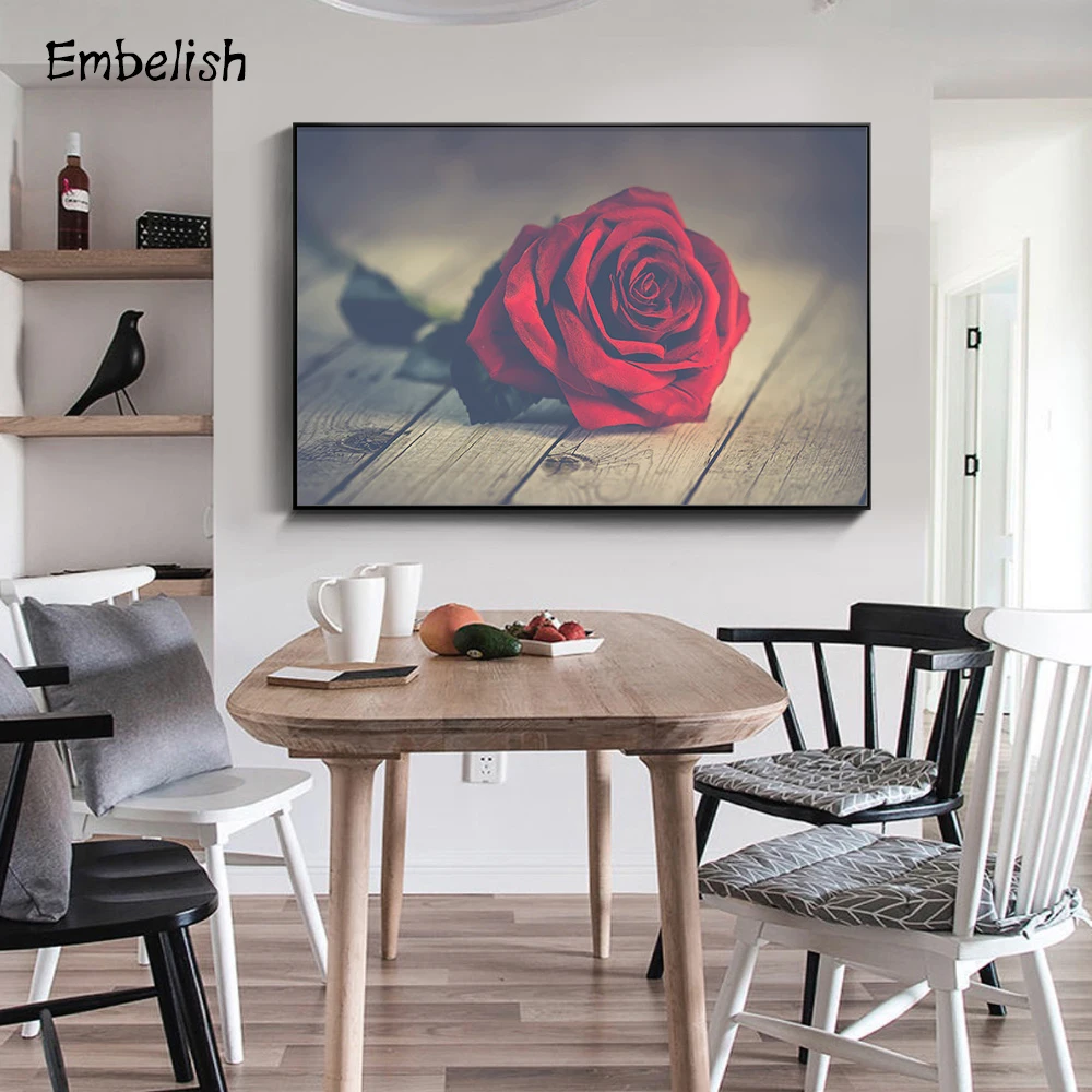 

1 Pieces Flower Pictures For Living Room Red Rose Wall Large Posters Modern Home Decor HD Canvas Bedroom Paintings