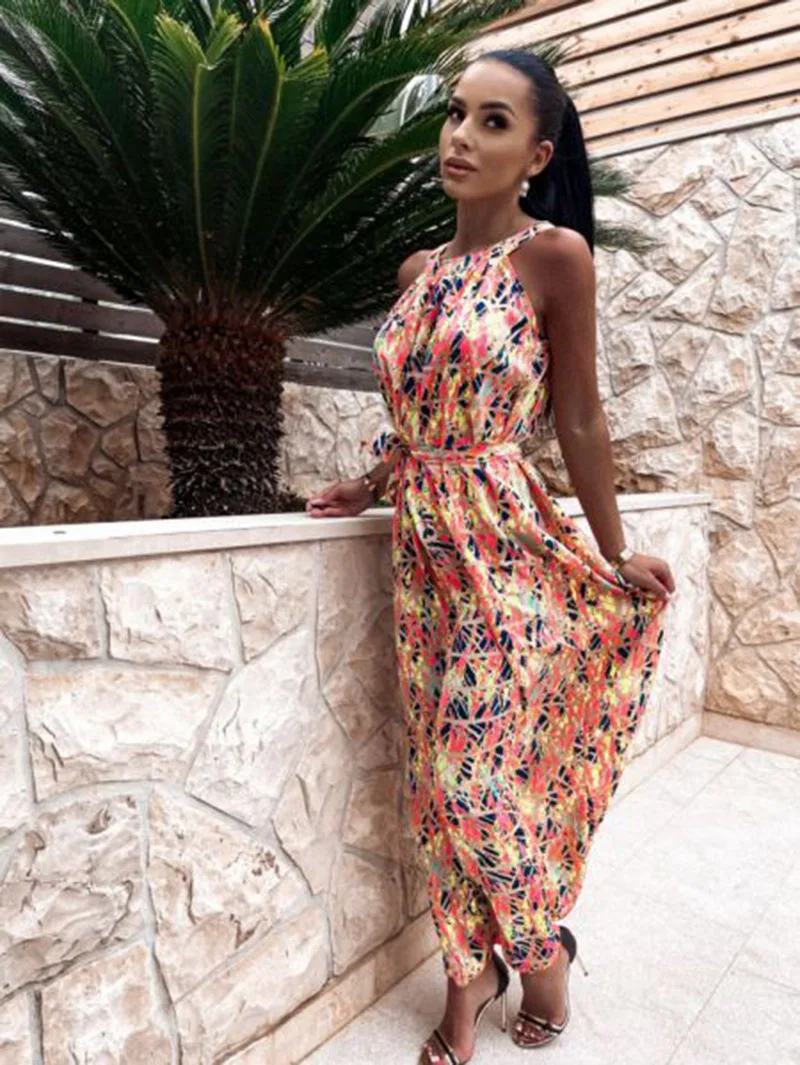 

Летнее платье с лямкой на шее платья без рукавов с принтом женская обувь на каждый день с принтом в ретро-стиле пикантные открытые размера п...