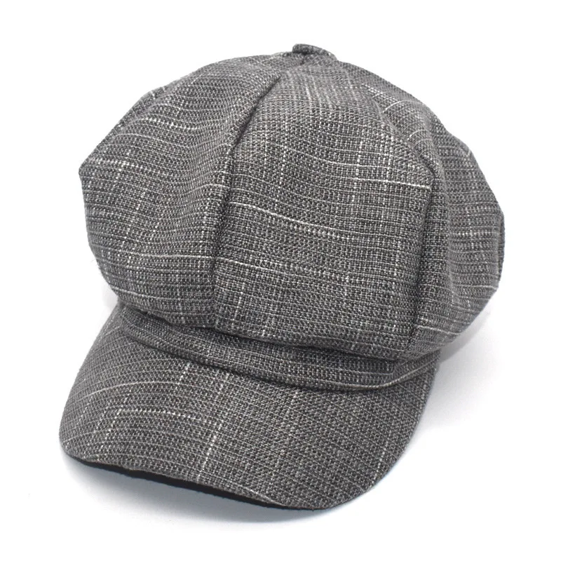 

New style grid pure color octagonal cap children autumn winter cap recreational male