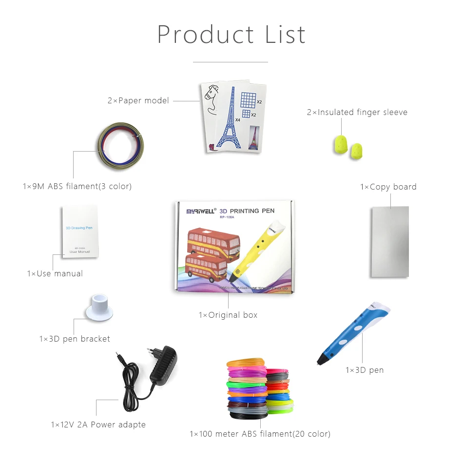 3D Pen Model Printer Drawing Magic Printing Pens With 100M Plastic ABS Filament School Supplies For Kid Birthday Gifts . |