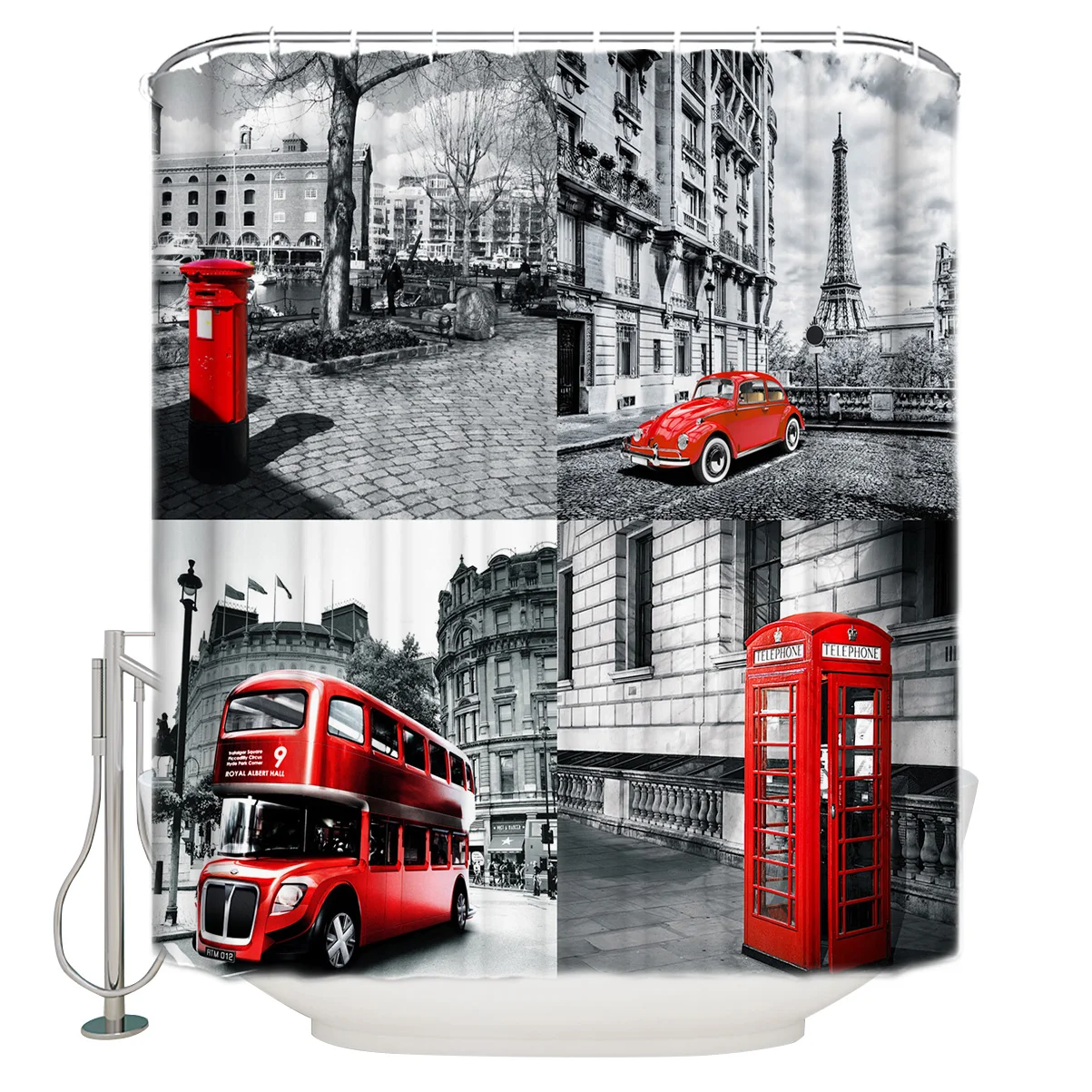 Занавеска для душа водонепроницаемый полиэстер с 12 крючками автобус винтажная