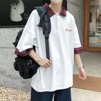 hong kong style lapel ins short sleeved t shirt mens summer trend korean version of the loose seven point sleeve polo shirt hal