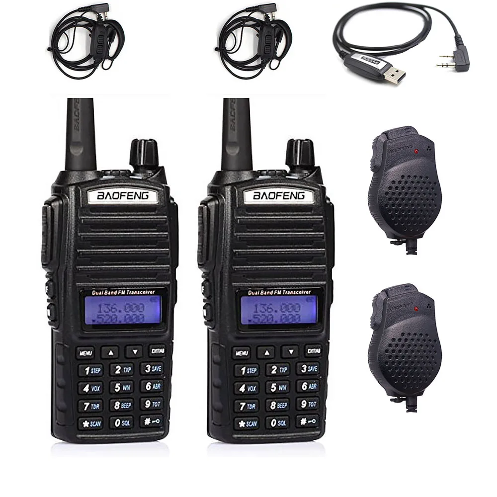 with mic and usb 2 шт. Baofeng UV82 8 Вт Мощный двухдиапазонный двойной дисплей двойной режим ожидания 136-174 и 400-520 МГц 2800 мАч батарея двухстороннее радио UV-82-8W - Цвет: with mic and usb