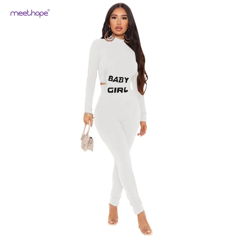 

2021 New Letter print slim long sleeve women sweatsuit set