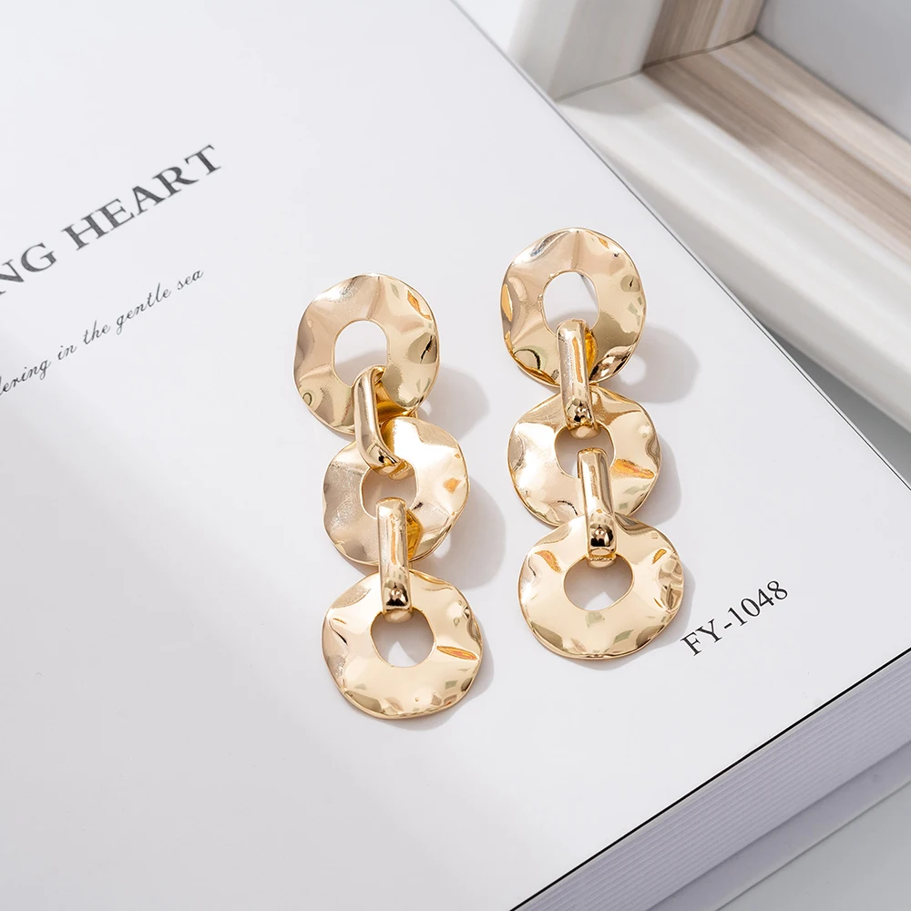 

Jaeeyin 2021 Fashion Statement Jewelry Gold Color Link Chain Stud Earrings Geometric Chunky Gold Hoop Dangle Drop Gift For Women