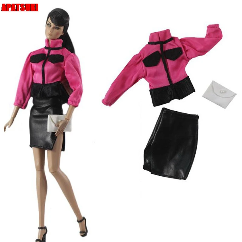 

Hot Pink Fashion Doll Clothes for Barbie Doll Outfits Set Accessories Coat Shirt Skirt & Bag Purse For 11.5" BJD Kids Toys 1/6
