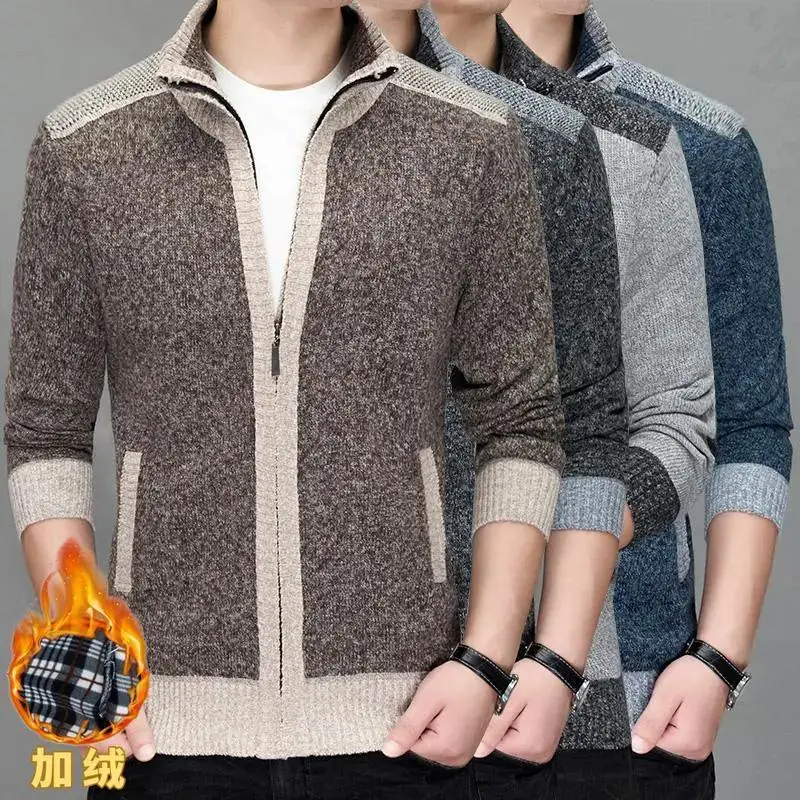 

Новый свитер, пальто, мужской кардиган, осенне-зимняя одежда, теплая вязаная флисовая Толстая шерстяная холодная блузка, свитеры на молнии, куртка