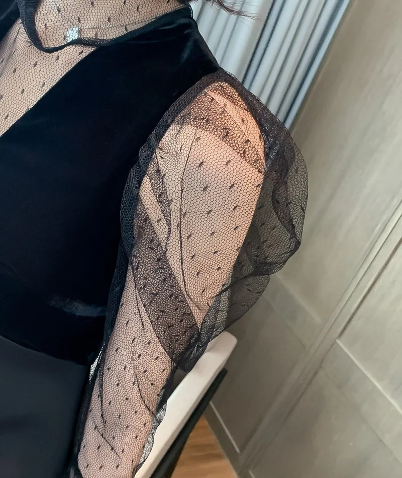 Женское вечернее платье Весна 2020 с воротником-стойкой прозрачные сетчатые