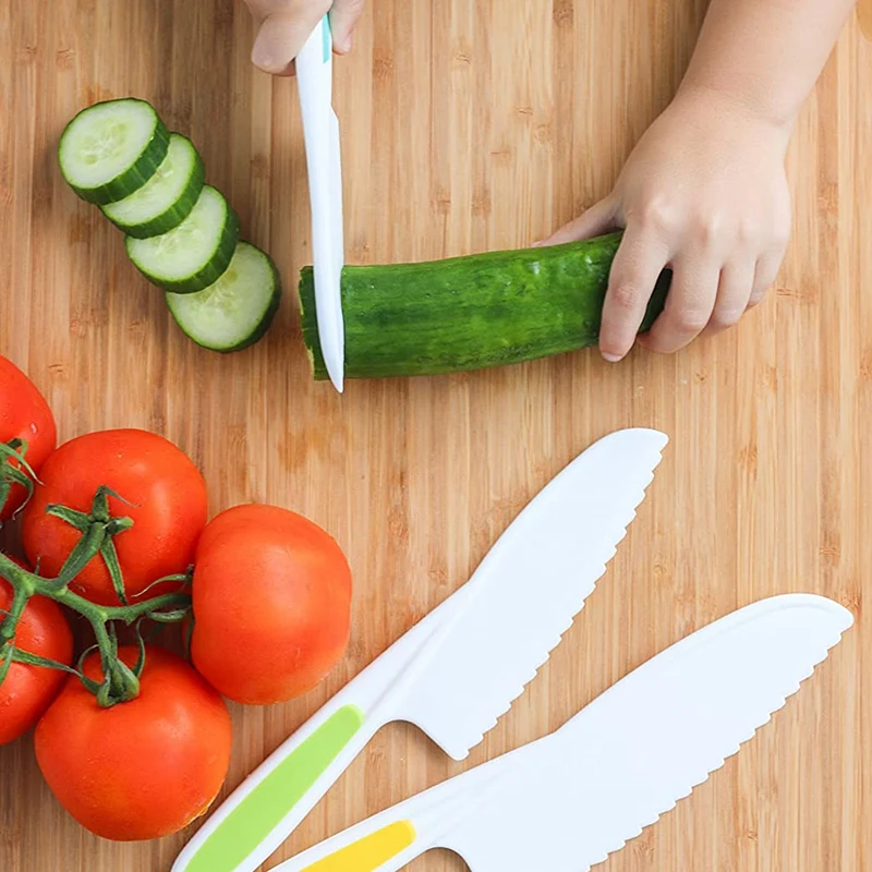 

Knives for Kids 3-Piece Nylon Kitchen Baking Knife Set,Children's Cooking Knives Firm Grip, Serrated Edges