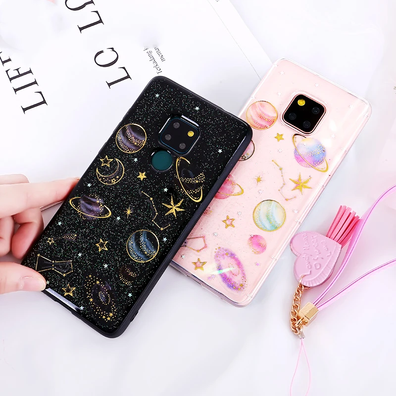 Блестящий блестящий чехол для Huawei mate 20 Pro 3D Space Planet Star Прозрачный Мягкий ТПУ