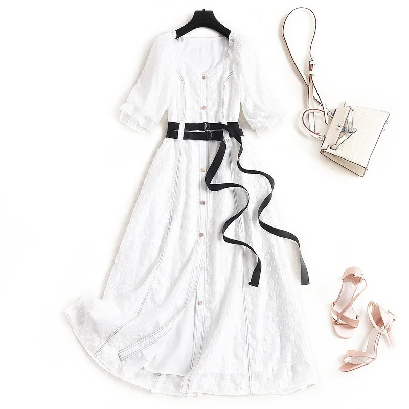 Лето 2020 Новый Модный Элегантный квадратный вырез с короткими рукавами размера