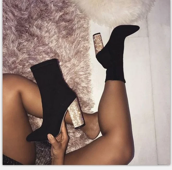 Новые женские ботинки-носки с острым носком искусственная кожа высокий каблук