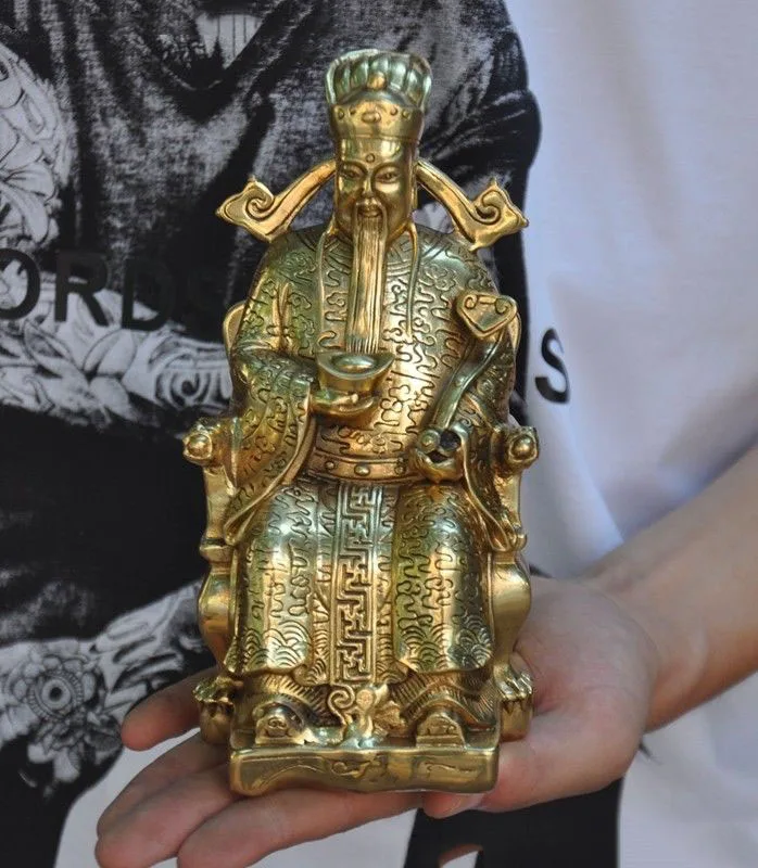 

wedding decoration 6" old China Chinese brass Feng Shui ruyi ru-yi yuanbao wealth God manmon statue