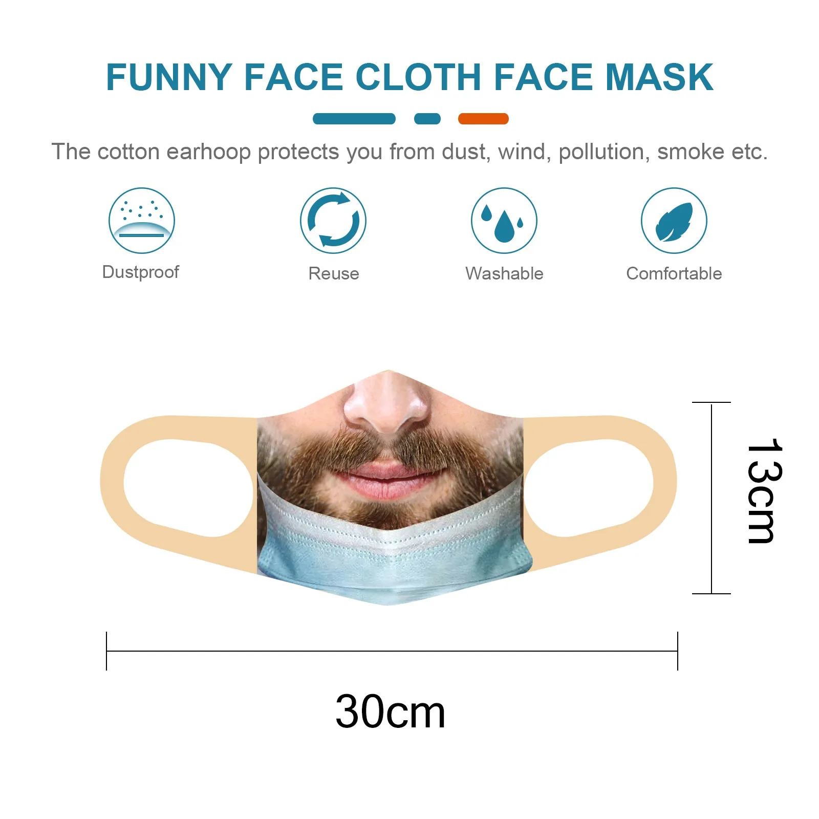 

Headband 3PCS PM2.5 Outdoor Washable Reuse Face Mask Protection Printing Funny Mouth Mask #