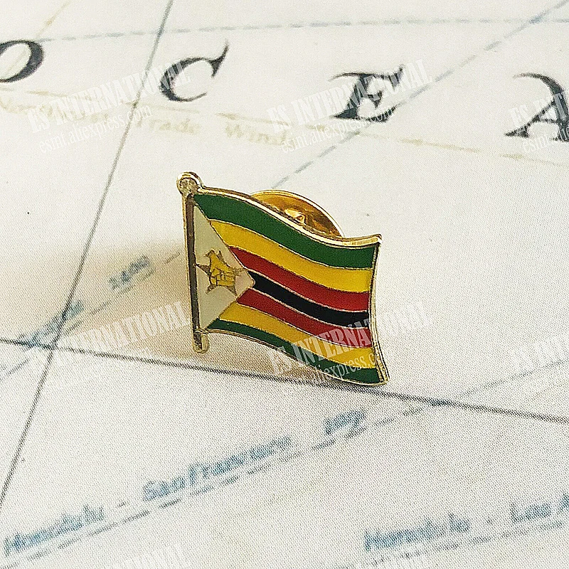 

Zimbabwe National Flag Lapel Pins Crystal Epoxy Metal Enamel Badge Paint Brooch Souvenir Suit Personality Commemorative