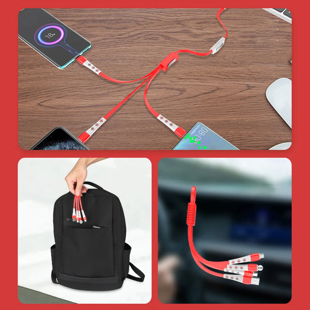 

Multi-Function Portable Hanging Type 3 In 1 Micro USB Type-C IOS Fast Charging Cable Mobile Phone Wire For Iphone Andorid