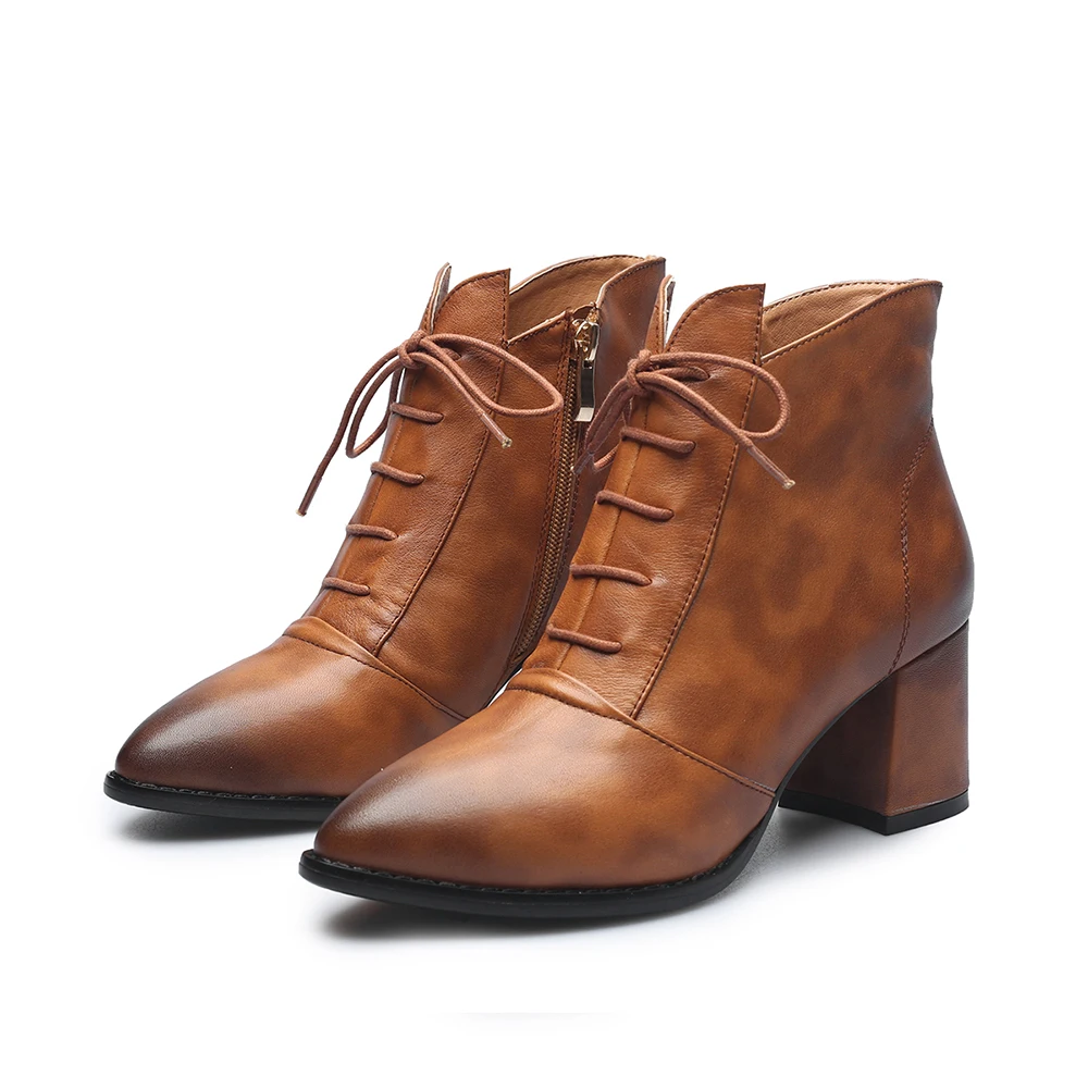 Женские ботильоны из коровьей кожи BESCONE модные разноцветные на квадратном