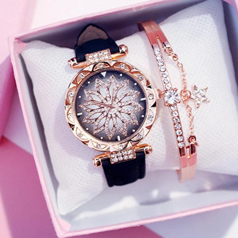 Женские часы с бриллиантами Звездные роскошные браслетом женские повседневные