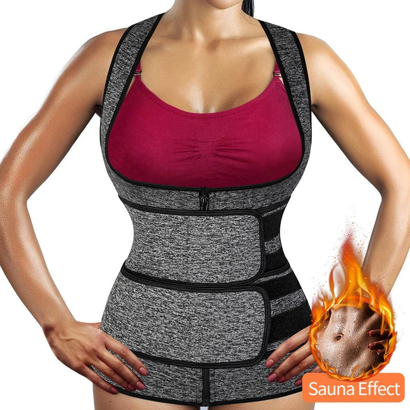 Женский неопреновый тренажер для талии, корсет, жилет для похудения, сауна, костюмы с молнией и 2 полосками, тренировочный топ, Faja Shapewear
