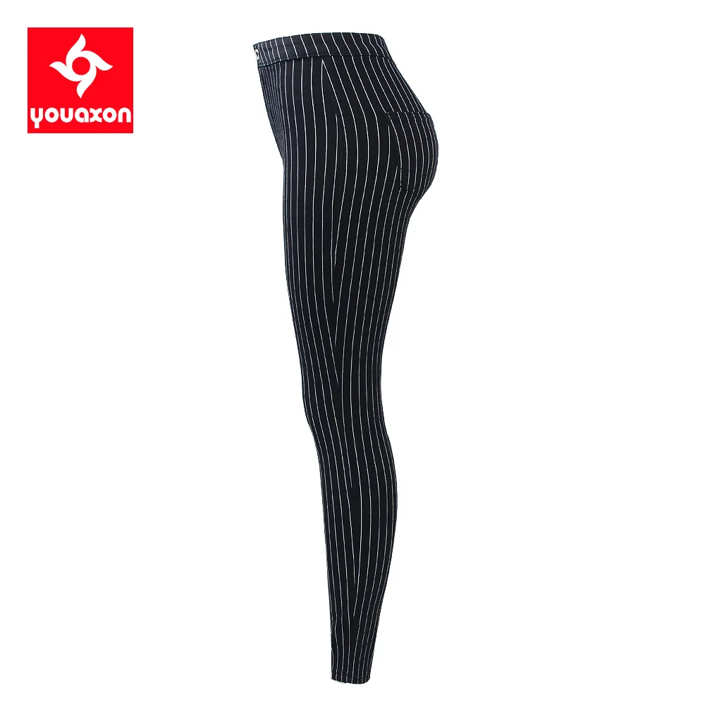 Женские джинсы с высокой талией Youaxon черные эластичные узкие брюки в белую